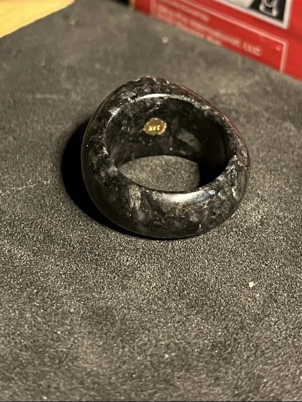 14k Yellow Gold Green Natural Jade Blessings Good Fortune Ring Size 7.5